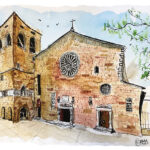 Drawing of the San Giusto Cathedral with watercolor